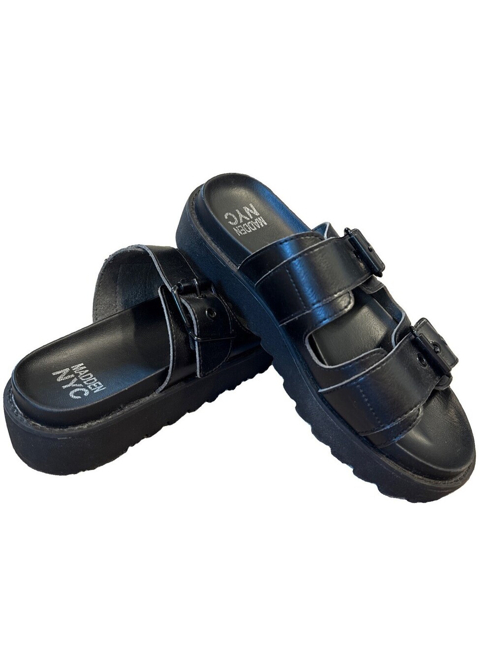 Madden NYC Sandals Womens 7 Black Lug Footbed Chunky Double Strap Shoes Y2K 90's